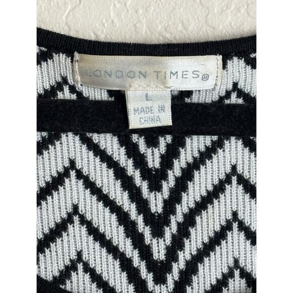 London Times Chevron Black and White Cap Sleeve Sweater Dress Size L - Picture 3 of 6